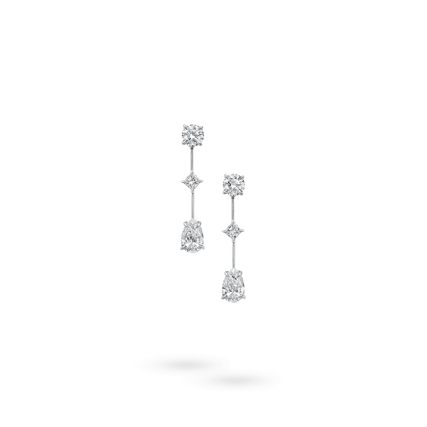 Graceful Long Lab-grown Diamond Drop Earrings in 18K White Gold