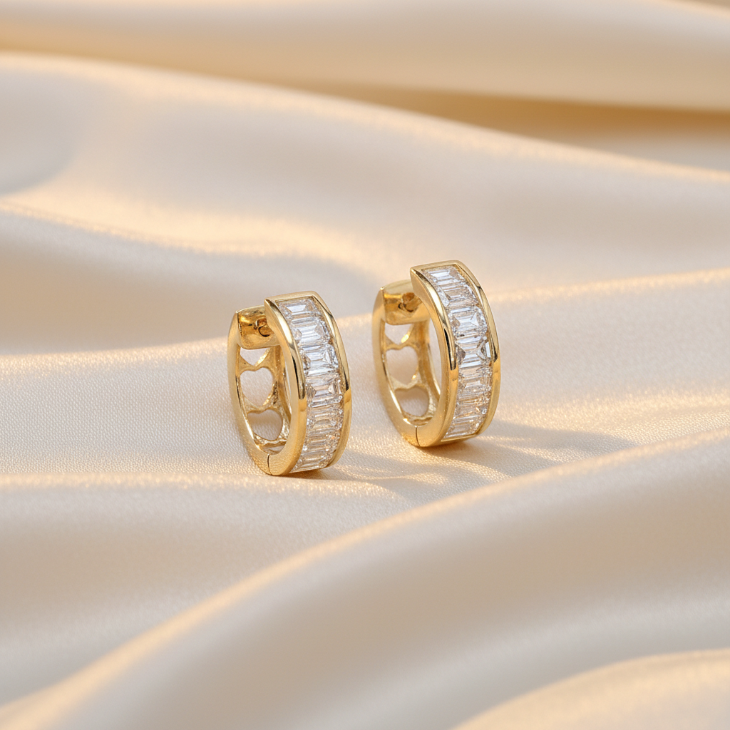 Modern Gold Baguette Lab-grown Diamond Hoop Earrings