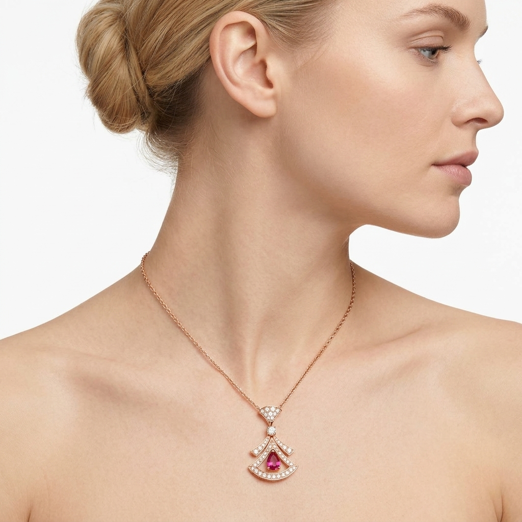 Opulent Rose Gold Fan Lab-grown Diamond Pendant Necklace