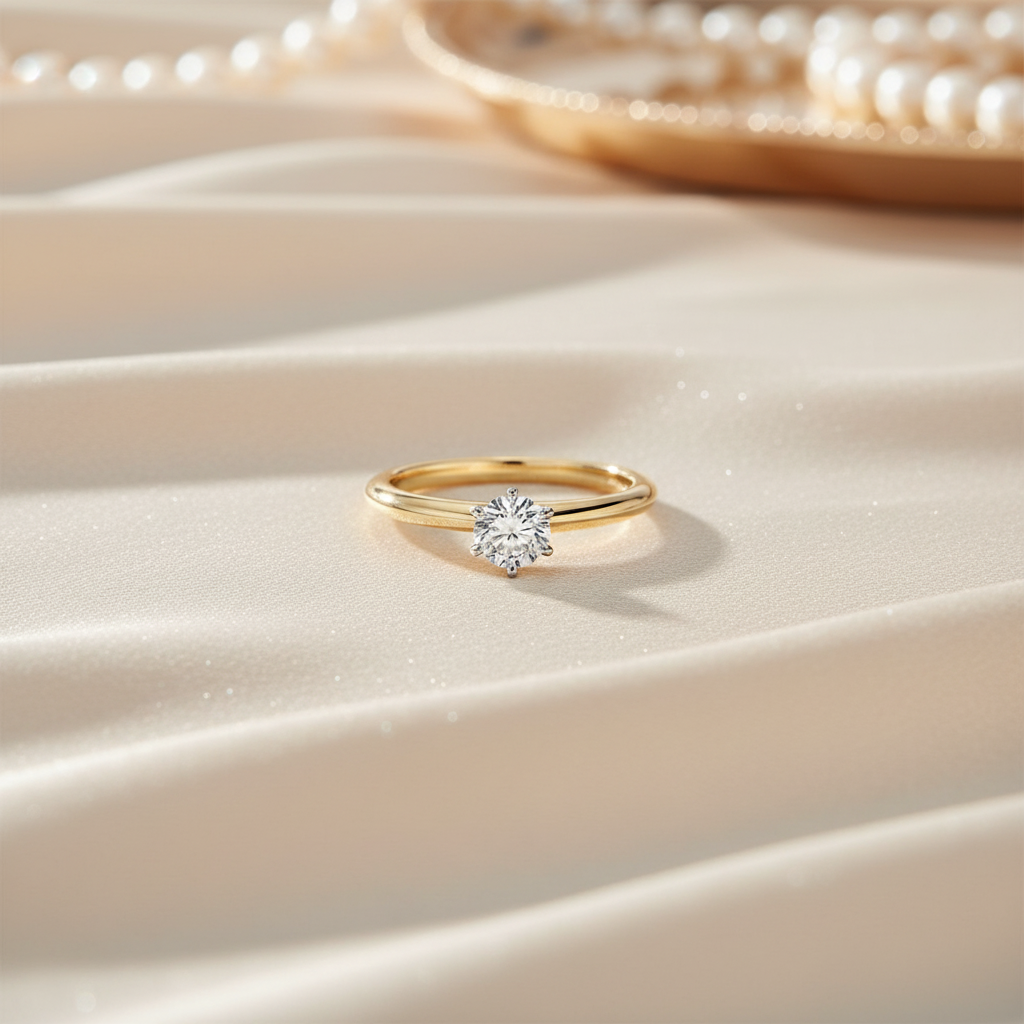 Classic Six-Prong Round Diamond Ring in Yellow Gold