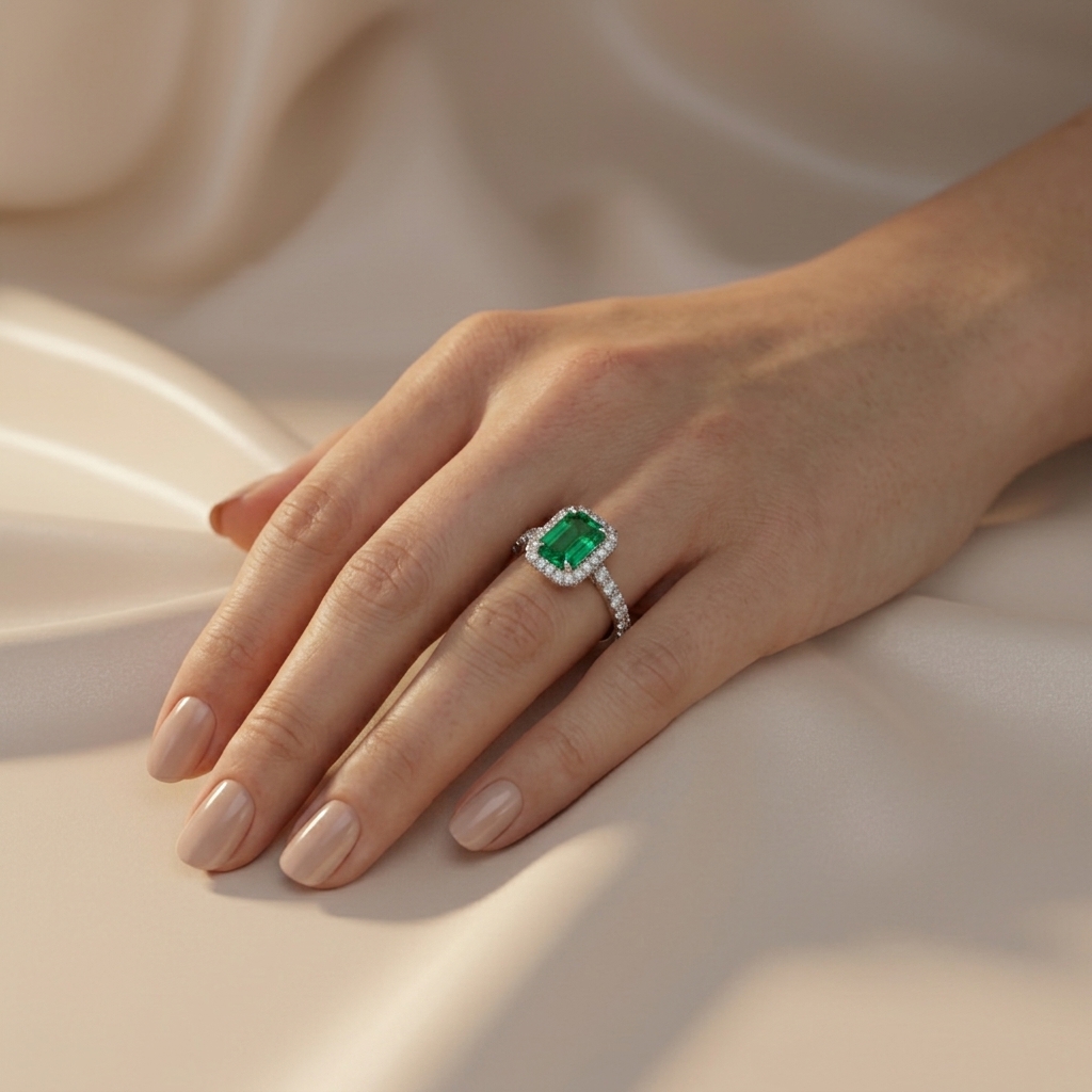 Elegant Square Green Halo Lab-grown Diamond Ring