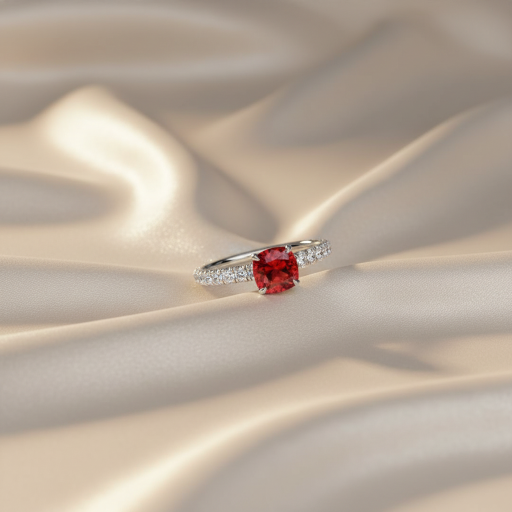 Elegant Square Red Halo Lab-grown Diamond Ring